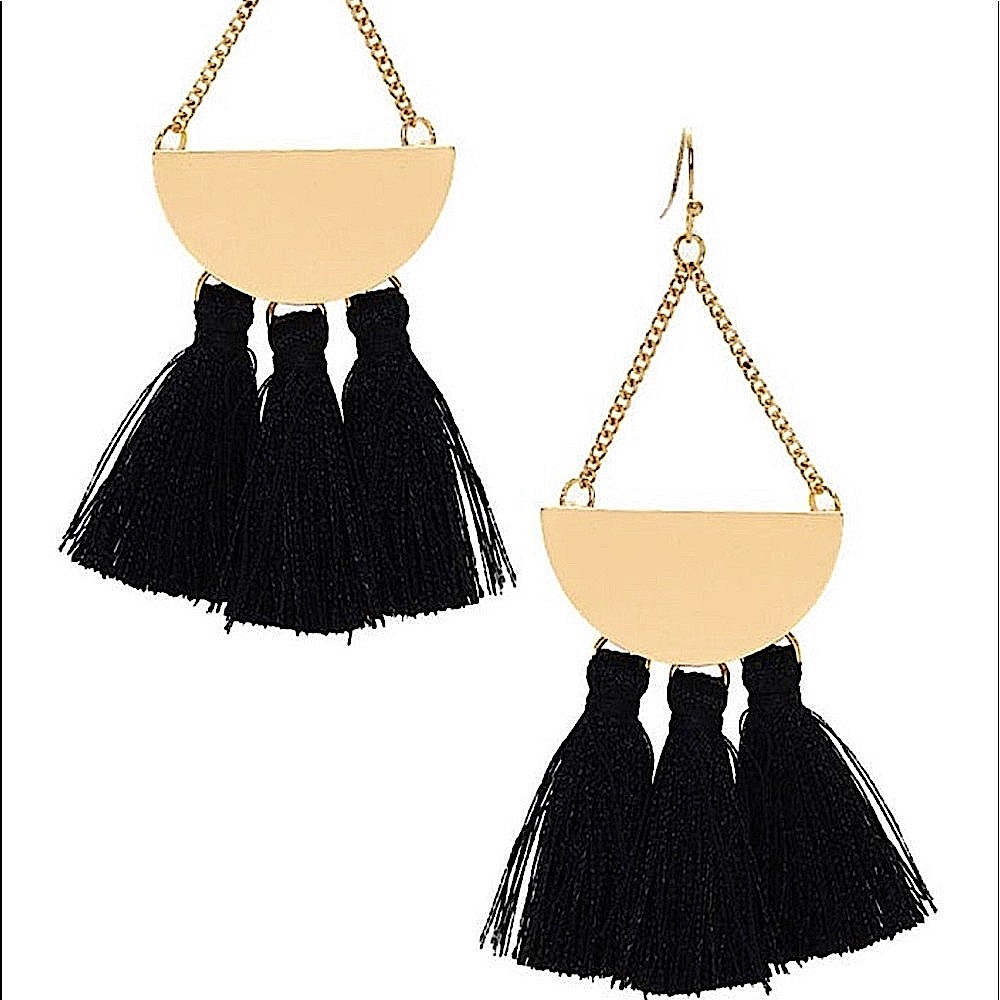 🆕🌿🖤RUE 27: BLACK Tassel Dangle Drop Earrings